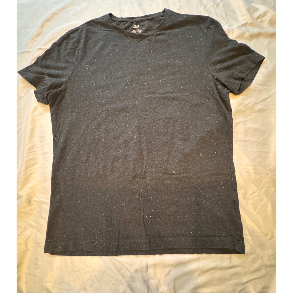 HM Slim Fit Conscious T-Shirt Mens Charcoal Gray Speckled Nep Crew Neck Tee